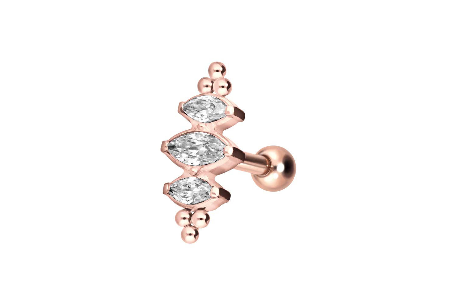 Titan Ohrpiercing mit Innengewinde 3 EINGEFASSTE KRISTALLTROPFEN + KUGELN